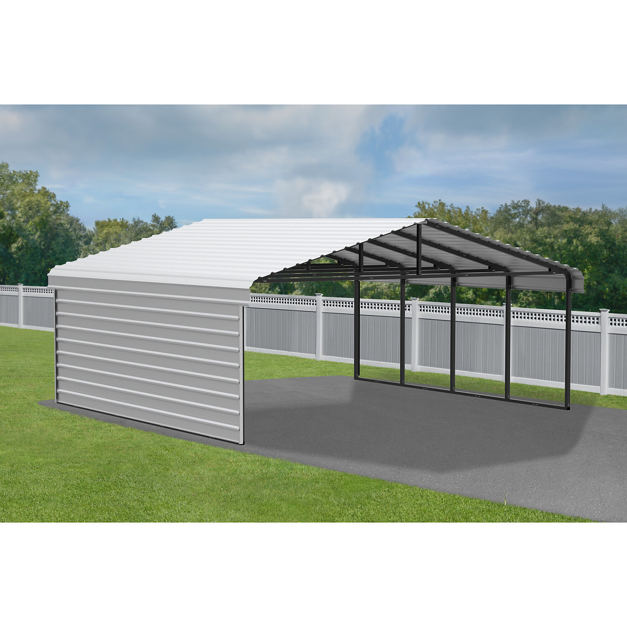 Arrow, Steel Carport w/ 1 Side Wall Kit 20x20x9 Width 243 in, Height 142.75 in, Cover Material Steel, Model# CPH202009ECL1